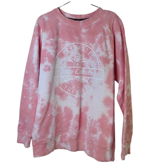 Juicy Couture Tops - Brunette x Juicy Couture Womens Pink White Tie Dye Sweatshirt Crown Size XS/S
